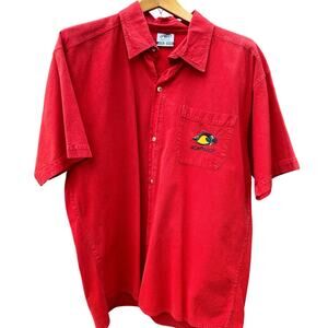 Vintage 90s Acapulco Mexico colorful fish Red Button Up Shirt Mens Size Large